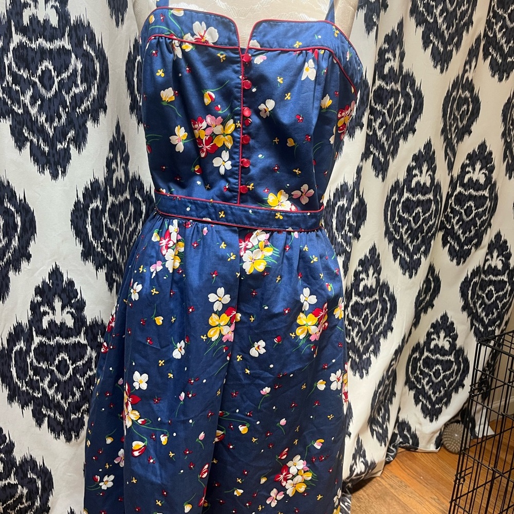 Vintage Altogether Fashions Pin Up Rockabilly Floral Navy Sundress dress Red